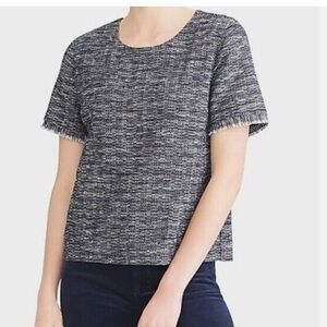 J Crew Womens Size S Navy Blue White Tweed Top Short Sleeve Frayed ad373